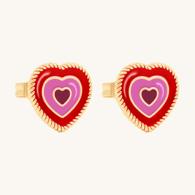Heart Studs with Red and Pink Enamel - Lilou Paris US