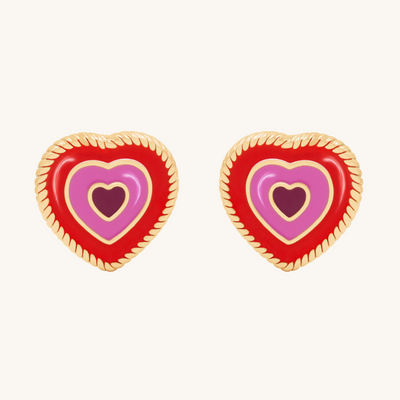 Heart Studs with Red and Pink Enamel - Lilou Paris US