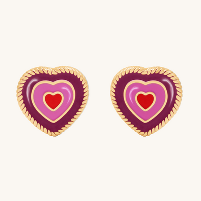 Heart Studs with Violet and Pink Enamel - Lilou Paris US